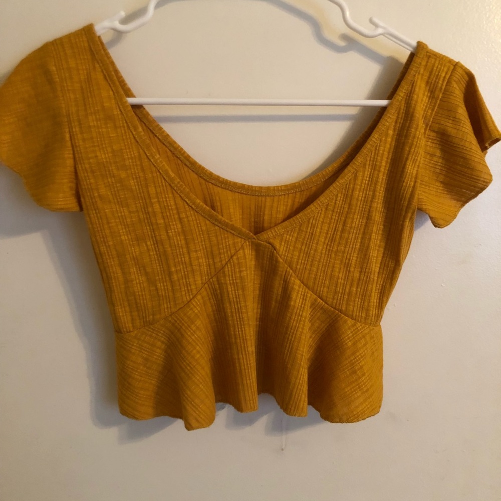 [2 for 10] Mustard Crop Top with Cap Sleeves